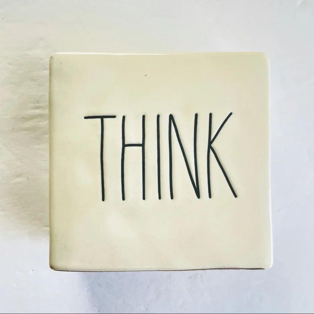 Rae Dunn Evolve/ Think square ceramic office black cream - Picture 2 of 3